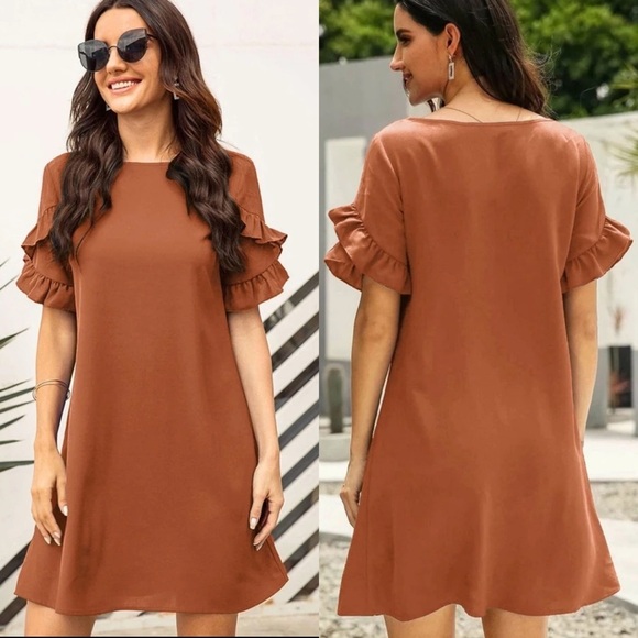 Ruffled frill short sleeve tunic dress green - Picture 4 of 4